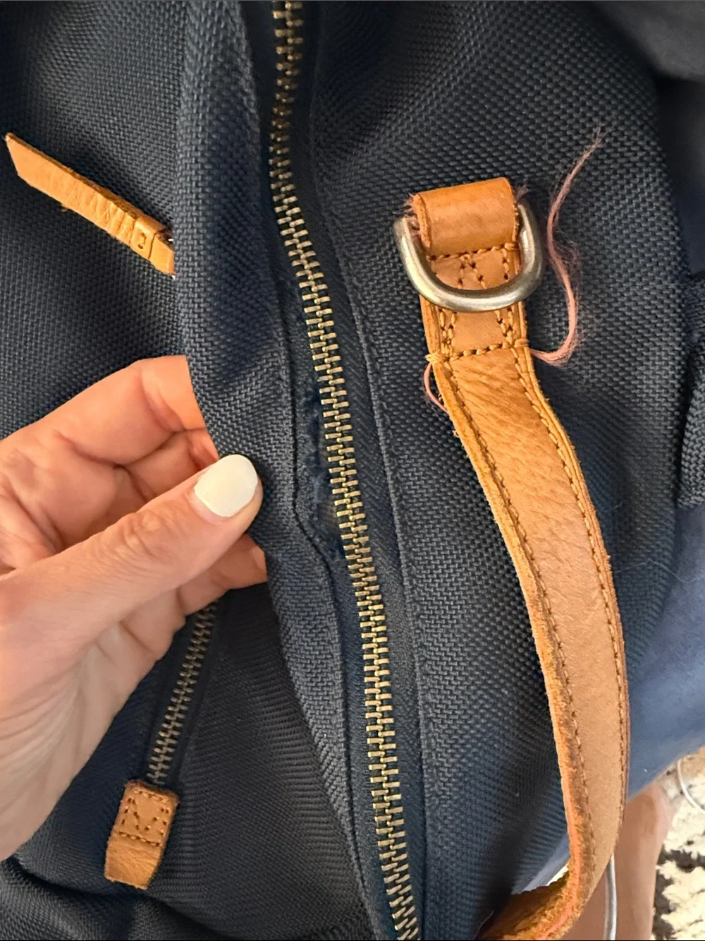 Tumi Navy and Gray Backpack with Tan Accents